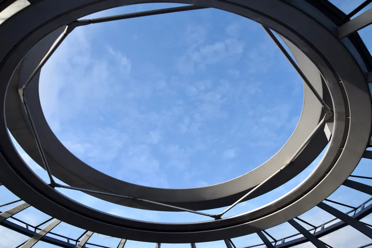 Glass dome of the Reichstag in Berlin seen from inside