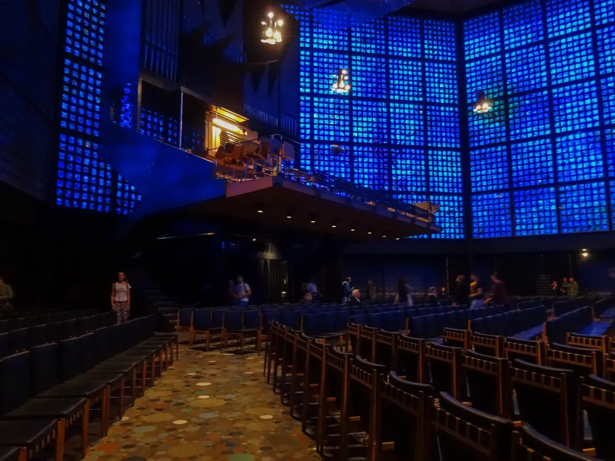 Blue glass interior of the Kaiser Wilhelm Memorial Church in Berlin